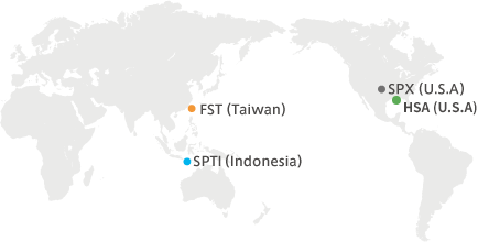 Map showing the overseas locations of the SUMCO Group.