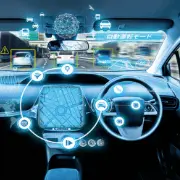 A vision of the smart car of the future. Examples of silicon wafer-based semiconductors used in automobiles